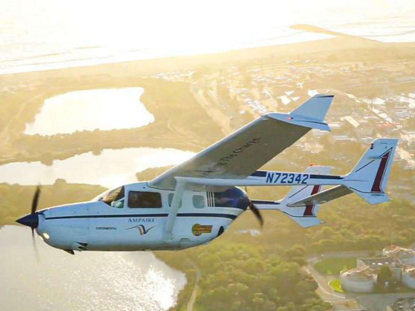 A Five-Passenger Electric Airplane Races Through LA Skies