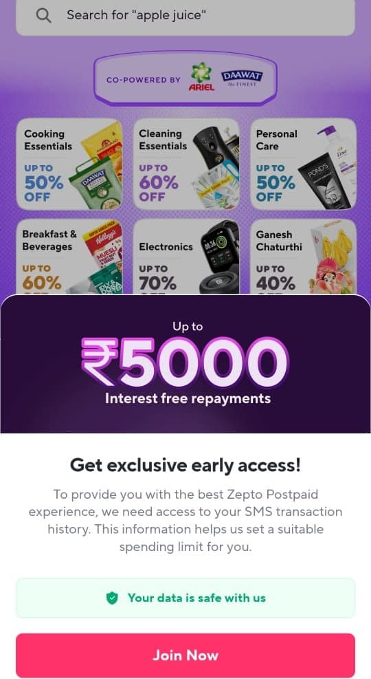 Zepto teased the new feature on its app, asking users to join the waitlist to get an 'exclusive early access'.