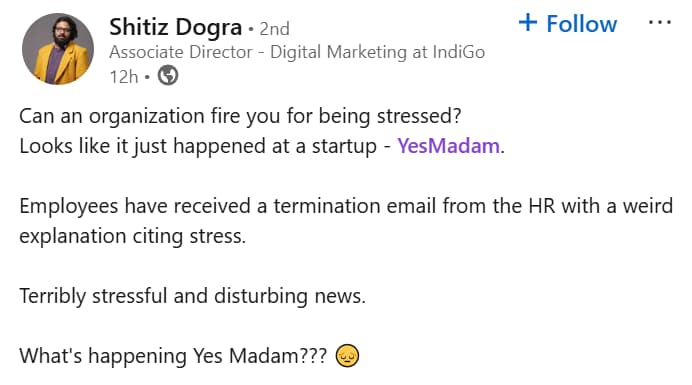 Desperate For Publicity Or Layoffs? YesMadam Faces Flak Online For Sacking Employees Under Work Stress