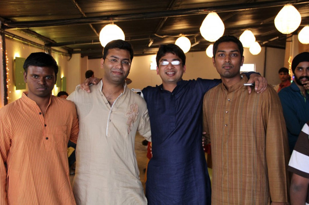 Ankur with Other Co-Founders of Akosha (Vishrut Chalsani on right, Vishal Pal Chaudhary on left and Avinash Vankadaru on extreme left)