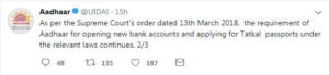 Aadhaar Necessary To Open Bank Accounts, Tatkal Passports; Clarifies UIDAI