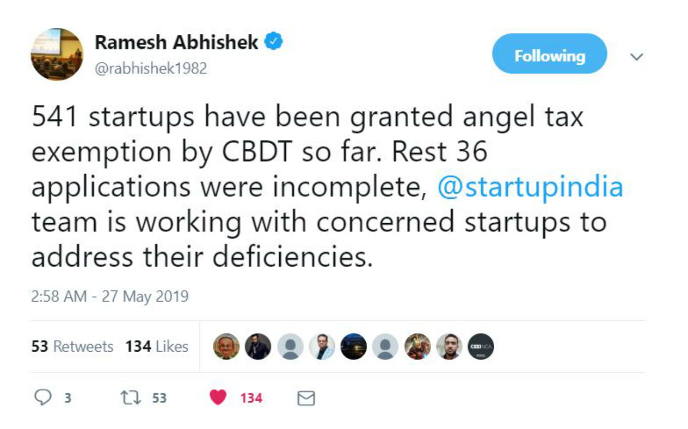 541 Startups Gets Angel Tax Exemption By CBDT, Says DPIIT’s Ramesh Abhishek 