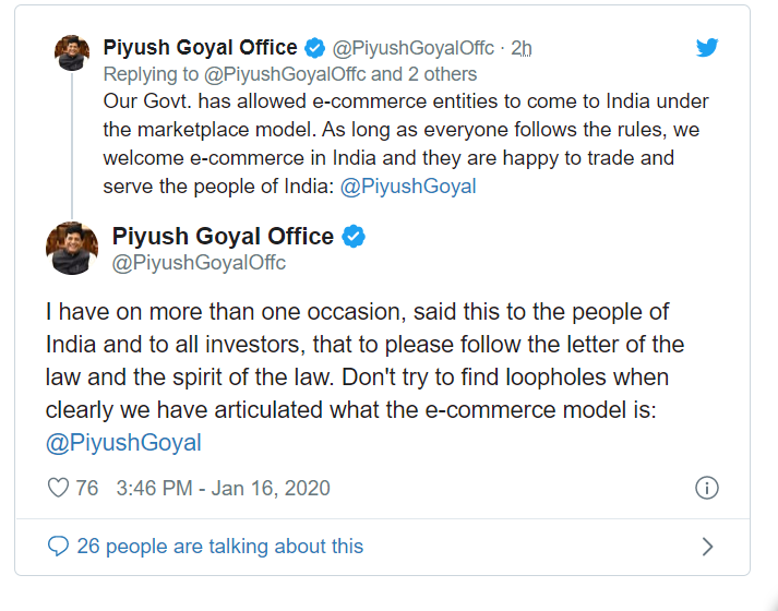 Piyush Goyal Amazon Tweet