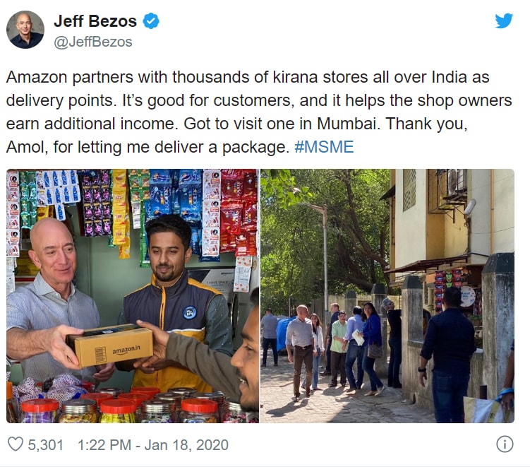 amazon jeff bezos delivery india kirana stores