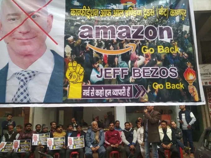Jeff Bezos’ India Visit: amazon protest