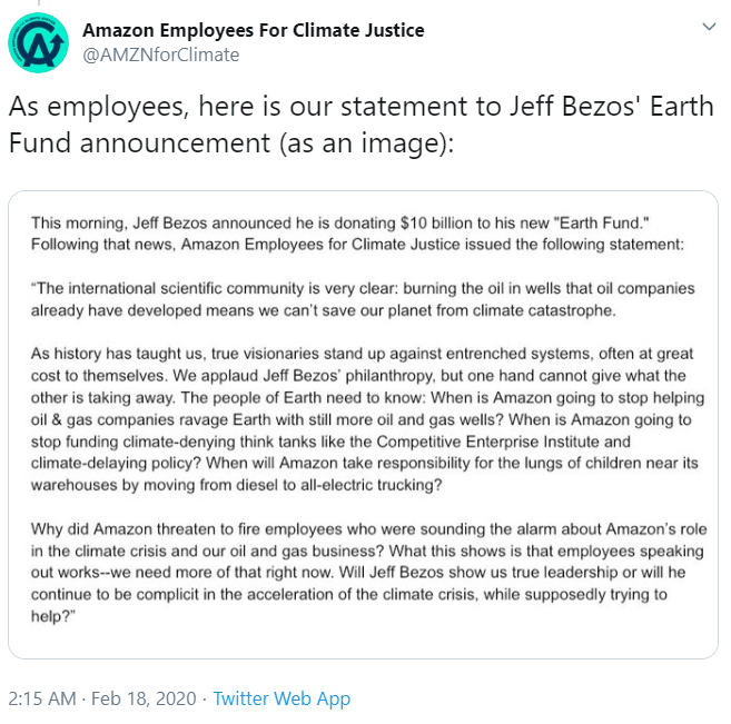 Amazon Employees Call Out Bezos’ $10 Bn Fund For Climate Change