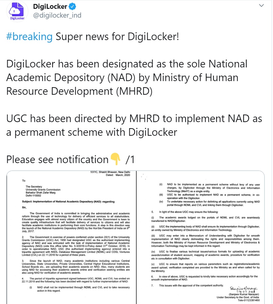 UGC to implement NAD within Digilocker