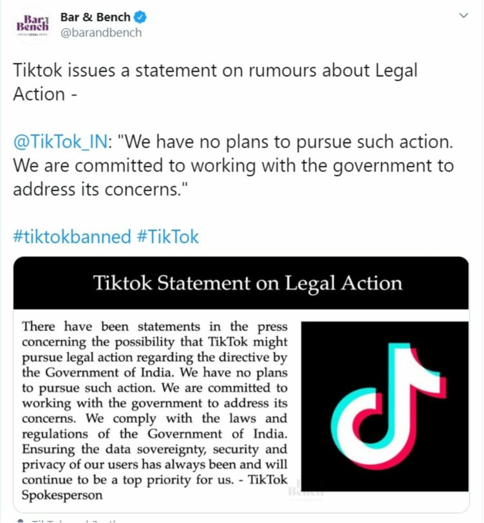 No Plan To Pursue Legal Action, Working With Govt, Says TikTok India