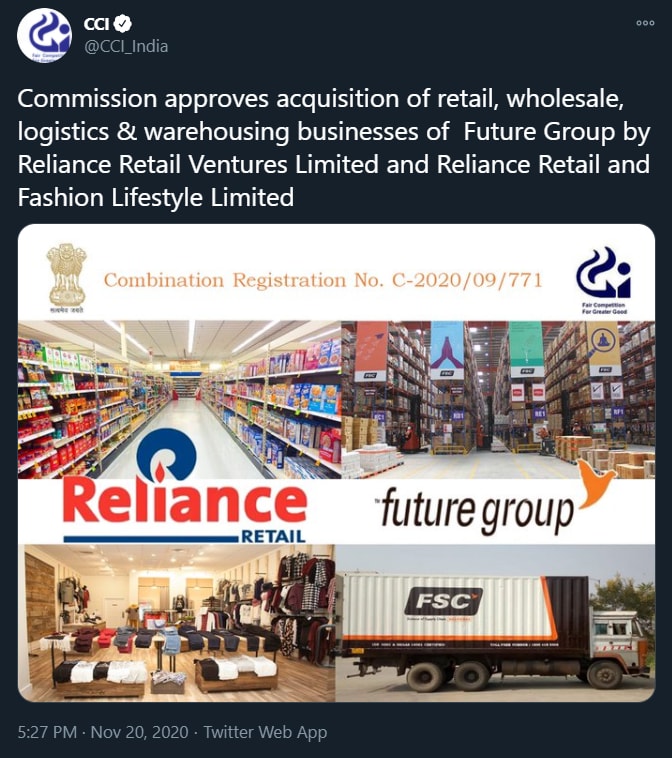 Setback For Amazon As CCI Gives Nod To Future Retail-Reliance Deal