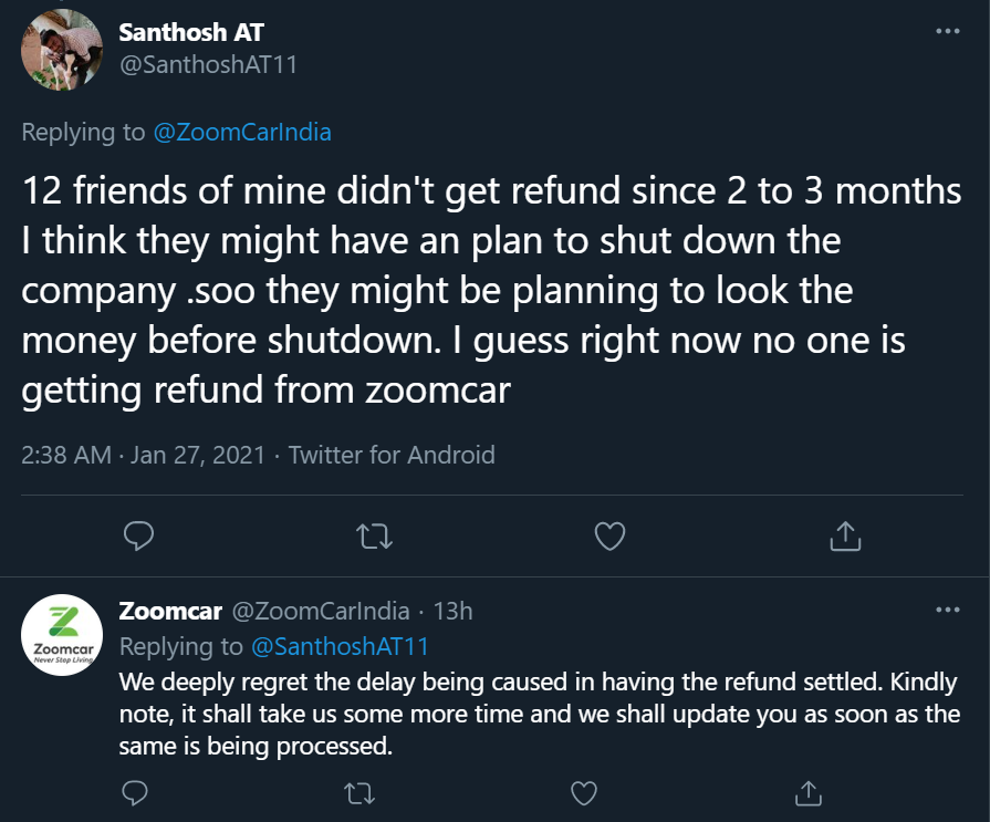Zoomcar Customers Complain Again As Refunds Issues Resurfaces