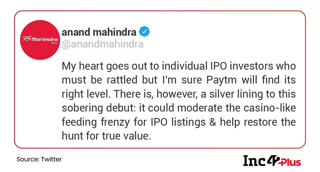 Anand Mahindra on Paytm public listing