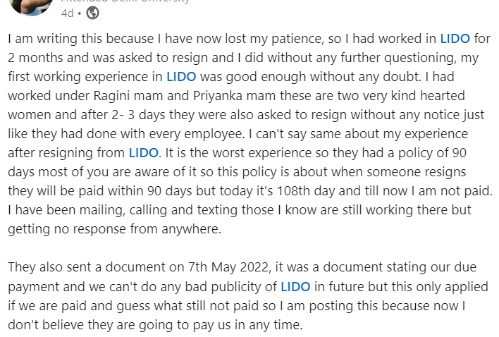 Lido employee post