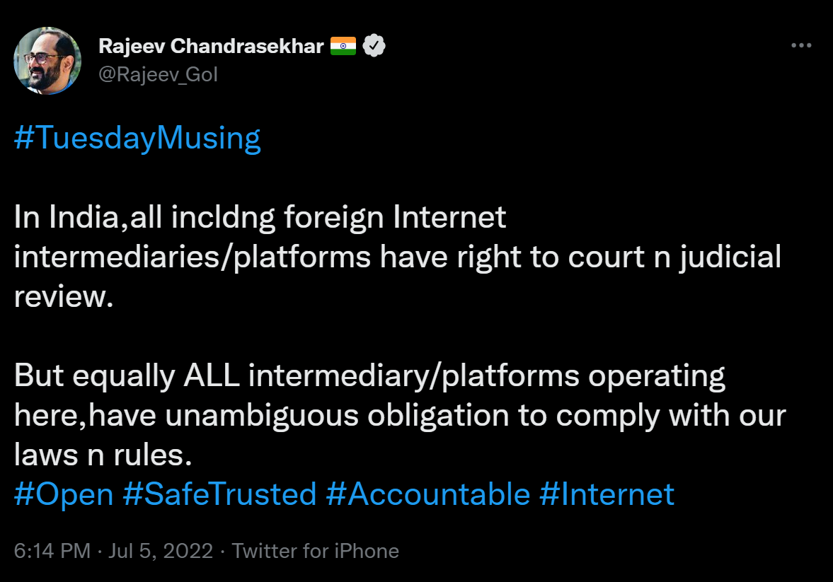 Rajeev Chandrasekhar Tweets