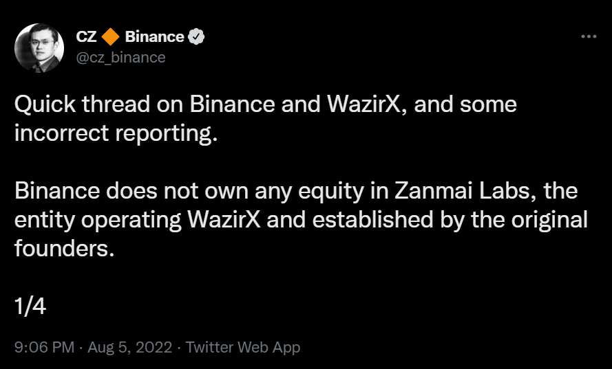 Binance CEO's Twitter post