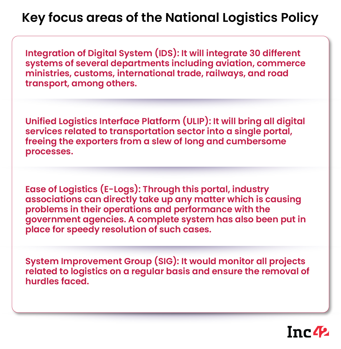 Key focus areas of the national logistics policy