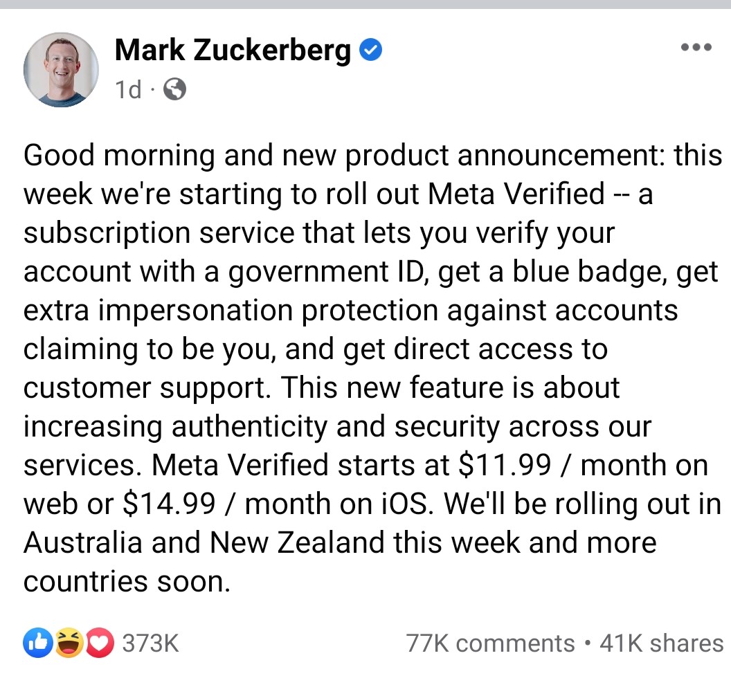 Zuckerberg facebook post