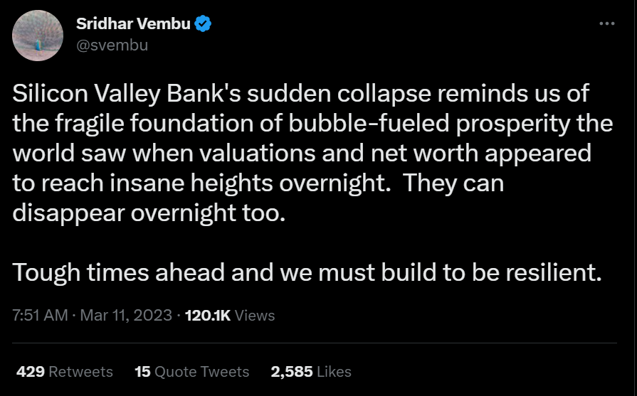 Zoho founder Sridhar Vembu on Silicon Valley Bank collapse