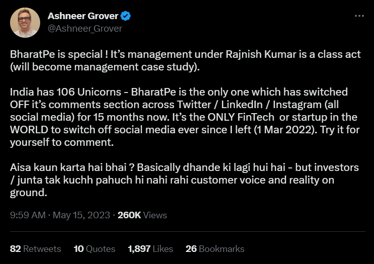 Ashneer's tweet against Rajnish Kumar 2