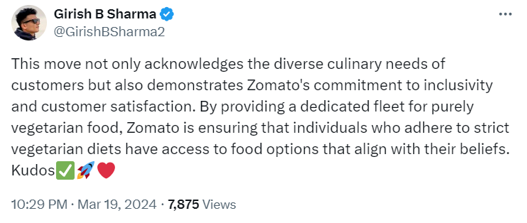 Goyal’s new post on the social media platform came after Zomato’s move to separate the fleets kicked up a storm online.